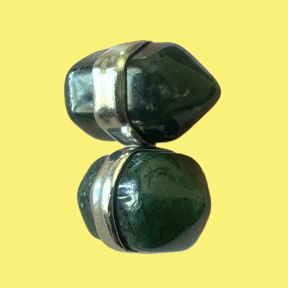 Dark Green Modern Maya Jade Post Earrings with Sterling Silver with Dust bag - Picture 7 of 9